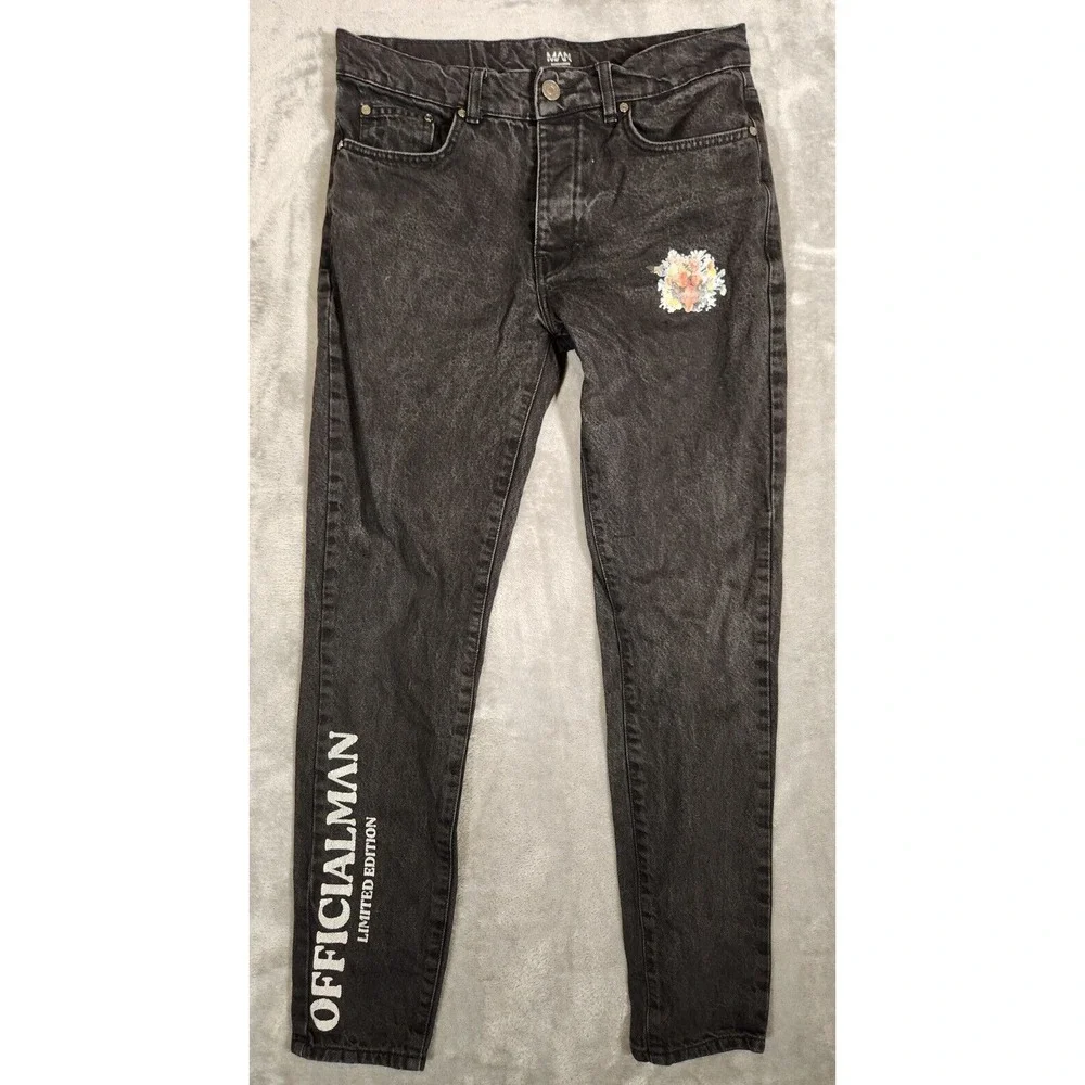 BoohooMan Jeans Mens 32X30 (Tag 32) Officialman Limited Edition Black Button Fly